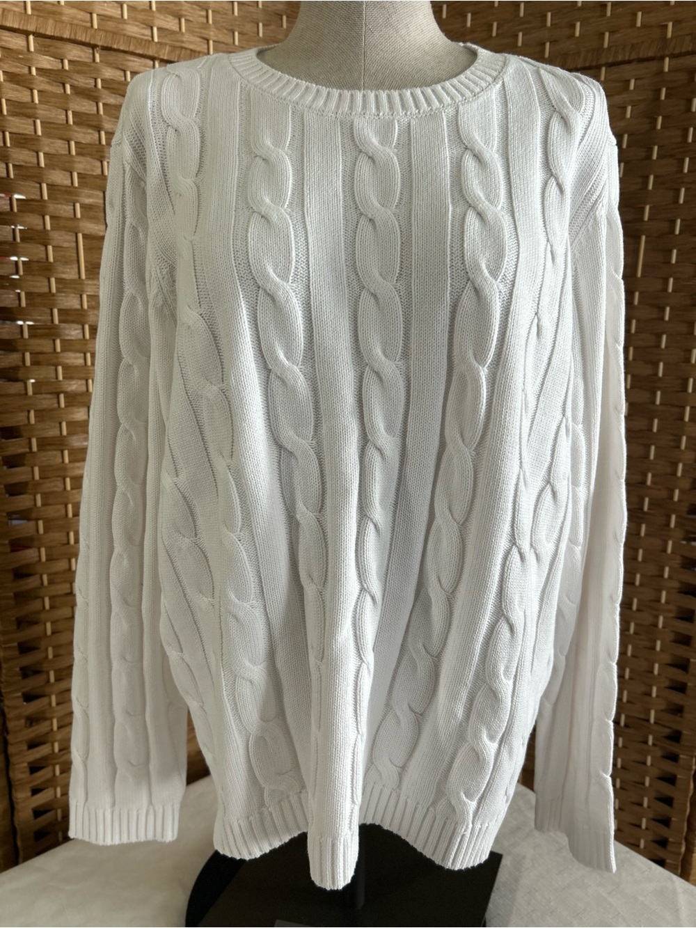 Appleseed’s White Cable Knit Cotton Sweater Large Preppy Coastal Classic